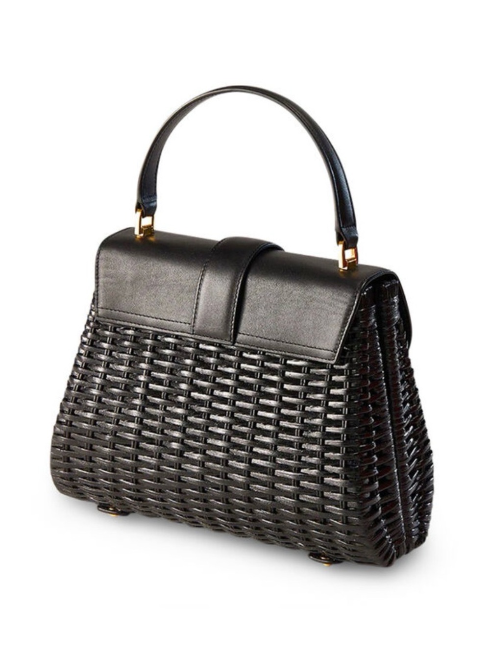 Veronica Beard Black Woven Top-Handle Basket Bag with Gold Crest Hardware - Picture 13 of 15